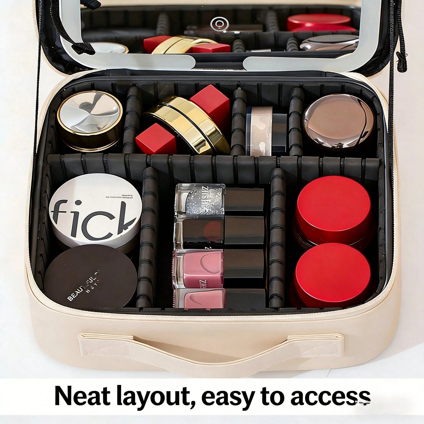 AceGrap Travel Makeup Bag With LED Mirror & Touch Switch, Large Capacity PU Leather EVA Shockproof Cosmetic Organizer, Multi-Compartment Portable Makeup Bag, Cruise Essentials, Travel Essentials For W