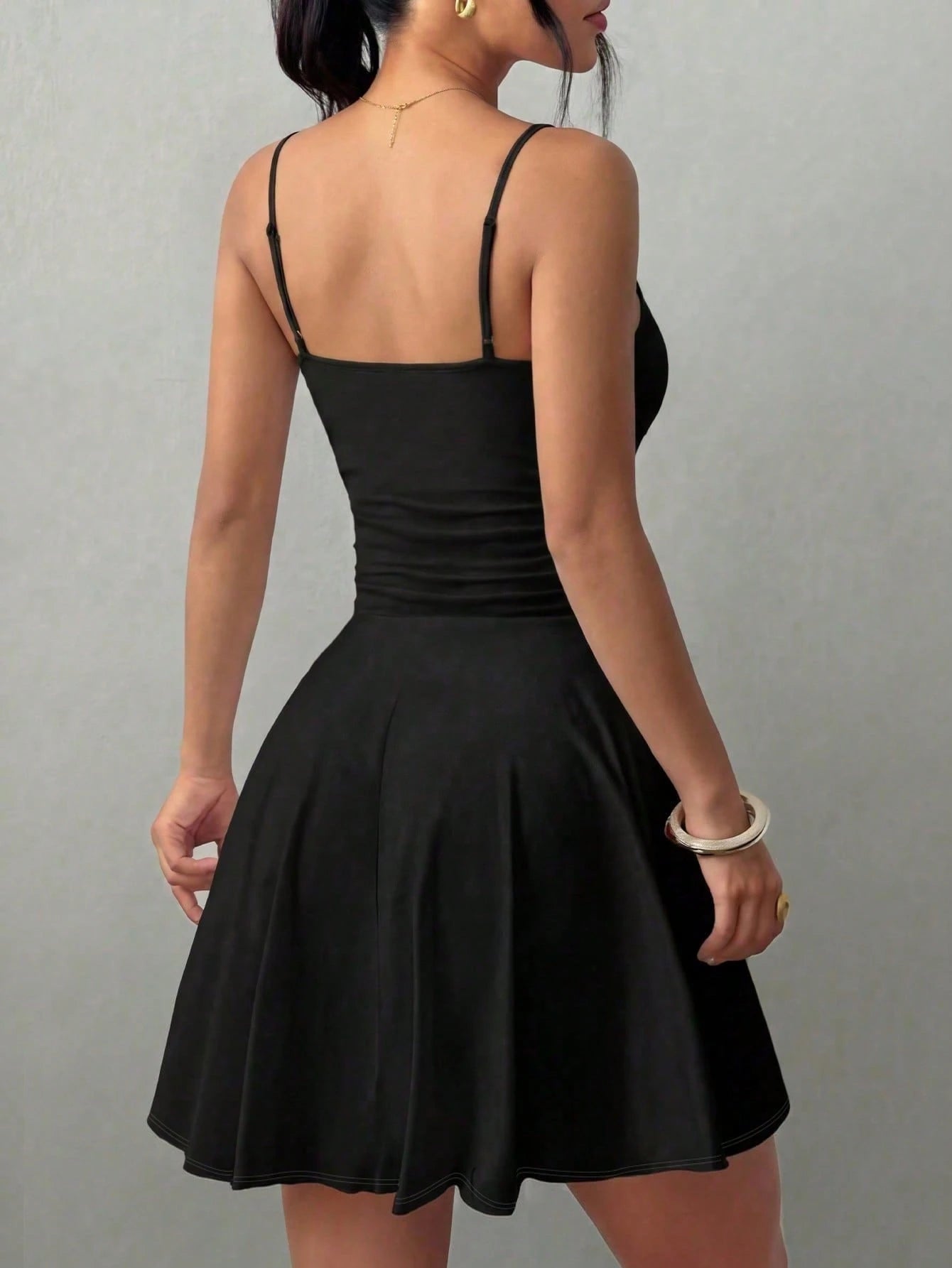 Adjustable Strap Waist Ruffle Hem A-Line Mini Dress, Sexy & Fashionable Versatile Daily Wear, Spring/Summer New Arrival Black Elegant, Date Night
