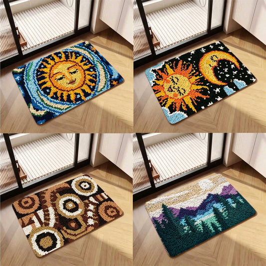 Adult And Beginner Embroidery Kit With Mesh Fabric, Thread And Crochet Hook, Landscape Theme: Sun And Moon Pattern, Suitable For Cross Stitch And Sofa Decoration, Holiday Gift, Applicable For Home, Ga