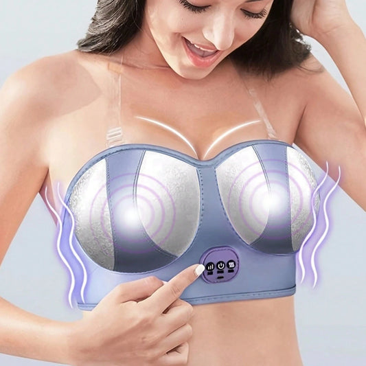 Aedwdpe Electric Bust Massager, Breast Massager Bra, Chest Enhancement Instrument USB Wireless Prevent The Chest Sagging With 3 Massage Modes, Purple Comfort Daily