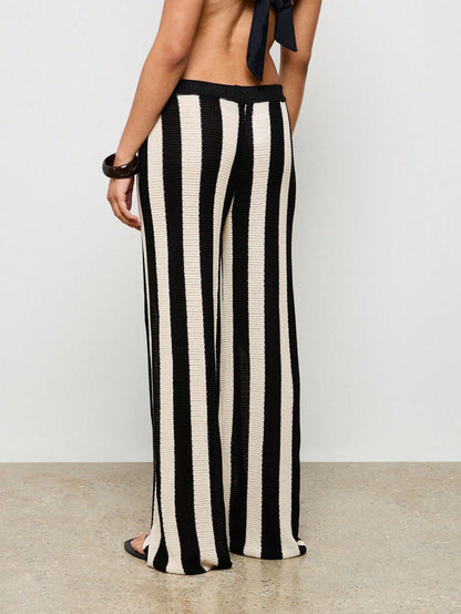 AiiRZ Stripe Wide Leg Crochet Trousers