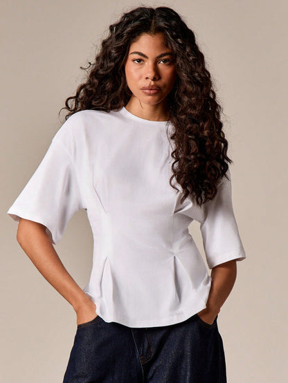 AiiRZ Women's Peplum Short Sleeve T-Shirt With Cinched Waist And Relaxed Fit For Casual Everyday Wear