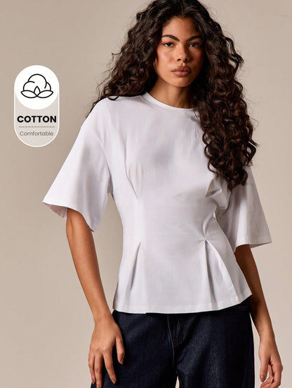 AiiRZ Women's Peplum Short Sleeve T-Shirt With Cinched Waist And Relaxed Fit For Casual Everyday Wear