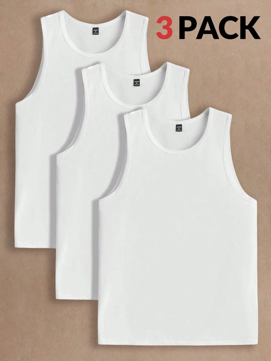 AKNOTIC Men's 3 Pack Solid Color Round Neck Tank Top, Casual Loose Fit Sleeveless Top, Summer Beach Gym Workout Undershirt Set, Comfortable Muscle, Football