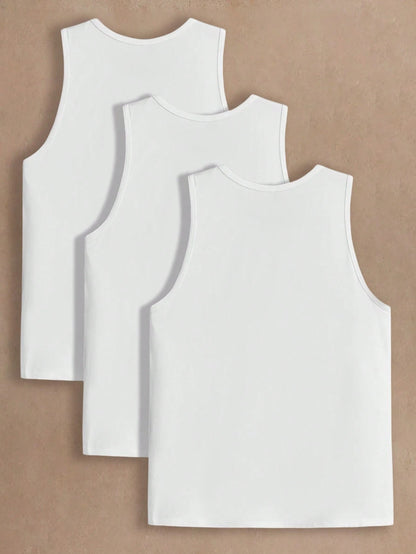 AKNOTIC Men's 3 Pack Solid Color Round Neck Tank Top, Casual Loose Fit Sleeveless Top, Summer Beach Gym Workout Undershirt Set, Comfortable Muscle, Football