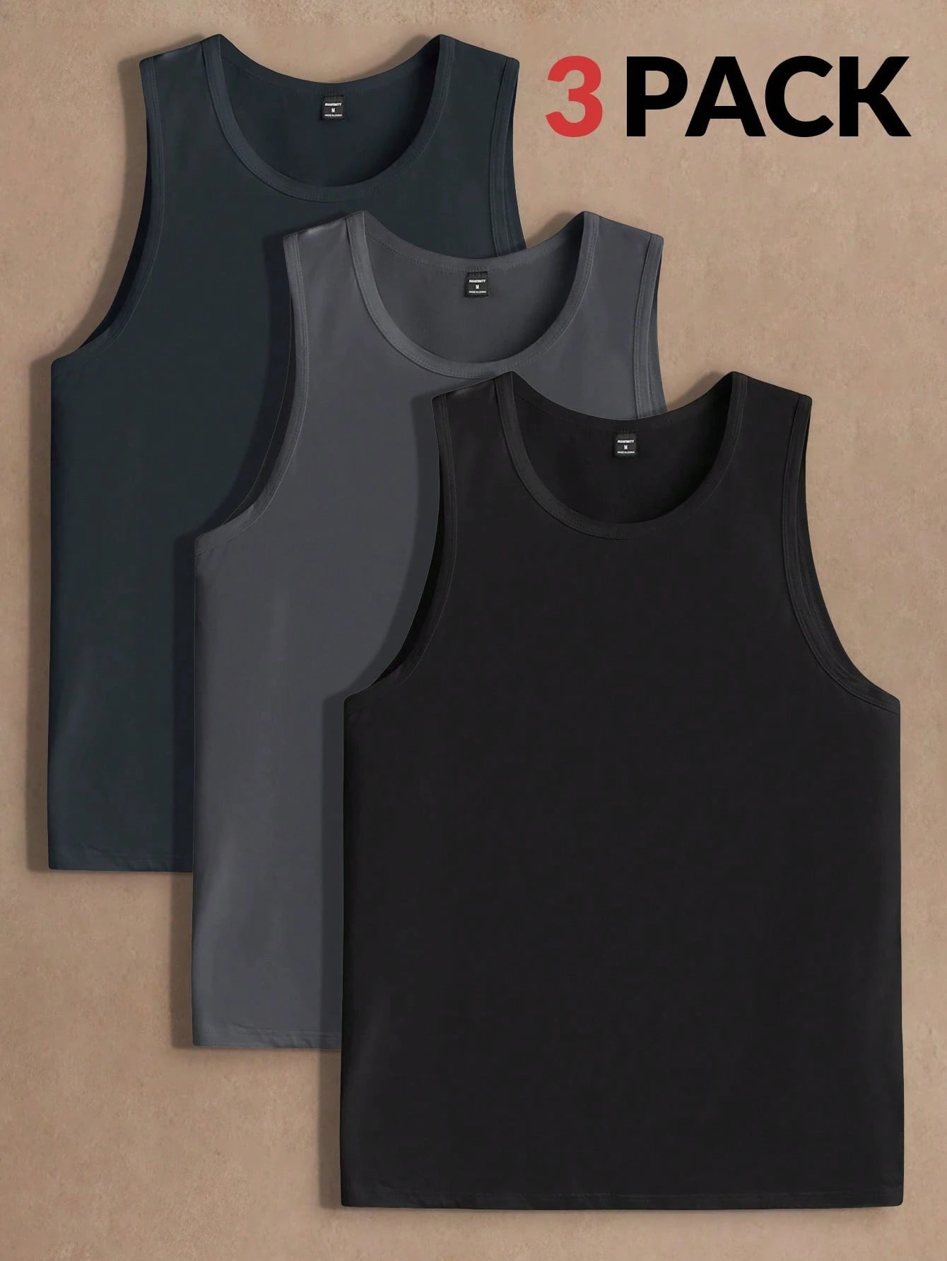 AKNOTIC Men's 3 Pack Solid Color Round Neck Tank Top, Casual Loose Fit Sleeveless Top, Summer Beach Gym Workout Undershirt Set, Comfortable Muscle, Football