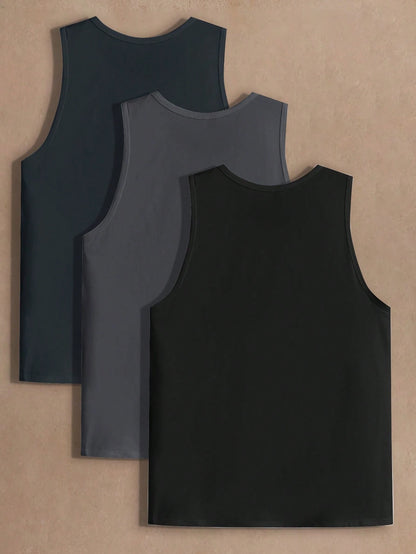 AKNOTIC Men's 3 Pack Solid Color Round Neck Tank Top, Casual Loose Fit Sleeveless Top, Summer Beach Gym Workout Undershirt Set, Comfortable Muscle, Football