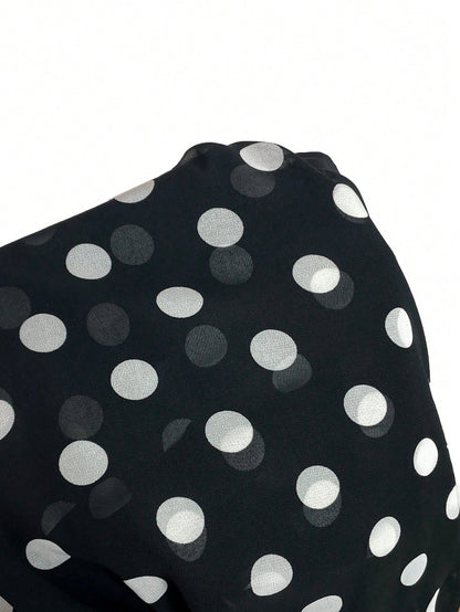 Aloruh Elegant Sexy Black And White Polka Dot Summer 70s Retro Tea Party Bar Party Night Out Mini Dress,Backless Tie-Front Chiffon Wedding Guest Honeymoon