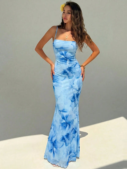 Aloruh Women's Floral Print Sexy Date Party Dress