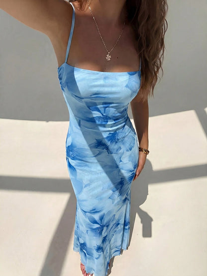 Aloruh Women's Floral Print Sexy Date Party Dress
