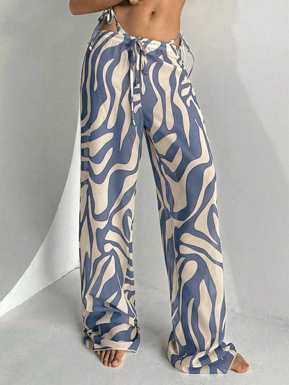 Aloruh Women's Spring/Summer New Zebra Print Low Waist Wide Leg Cover Up Pants, Beach Vacation Cover Ups For Swimwear