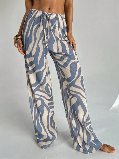 Aloruh Women's Spring/Summer New Zebra Print Low Waist Wide Leg Cover Up Pants, Beach Vacation Cover Ups For Swimwear
