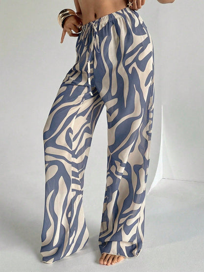 Aloruh Women's Spring/Summer New Zebra Print Low Waist Wide Leg Cover Up Pants, Beach Vacation Cover Ups For Swimwear