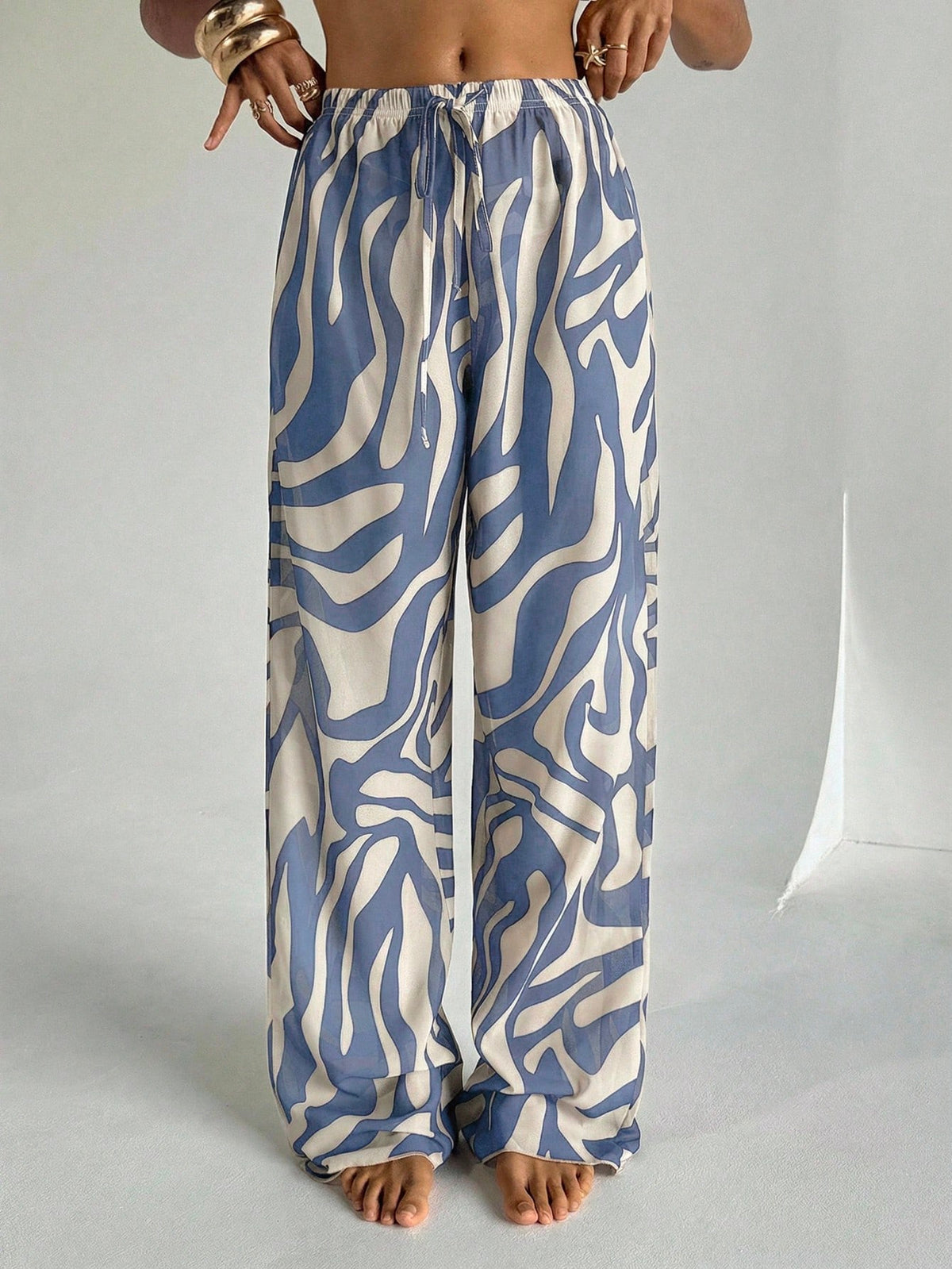 Aloruh Women's Spring/Summer New Zebra Print Low Waist Wide Leg Cover Up Pants, Beach Vacation Cover Ups For Swimwear