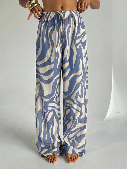 Aloruh Women's Spring/Summer New Zebra Print Low Waist Wide Leg Cover Up Pants, Beach Vacation Cover Ups For Swimwear