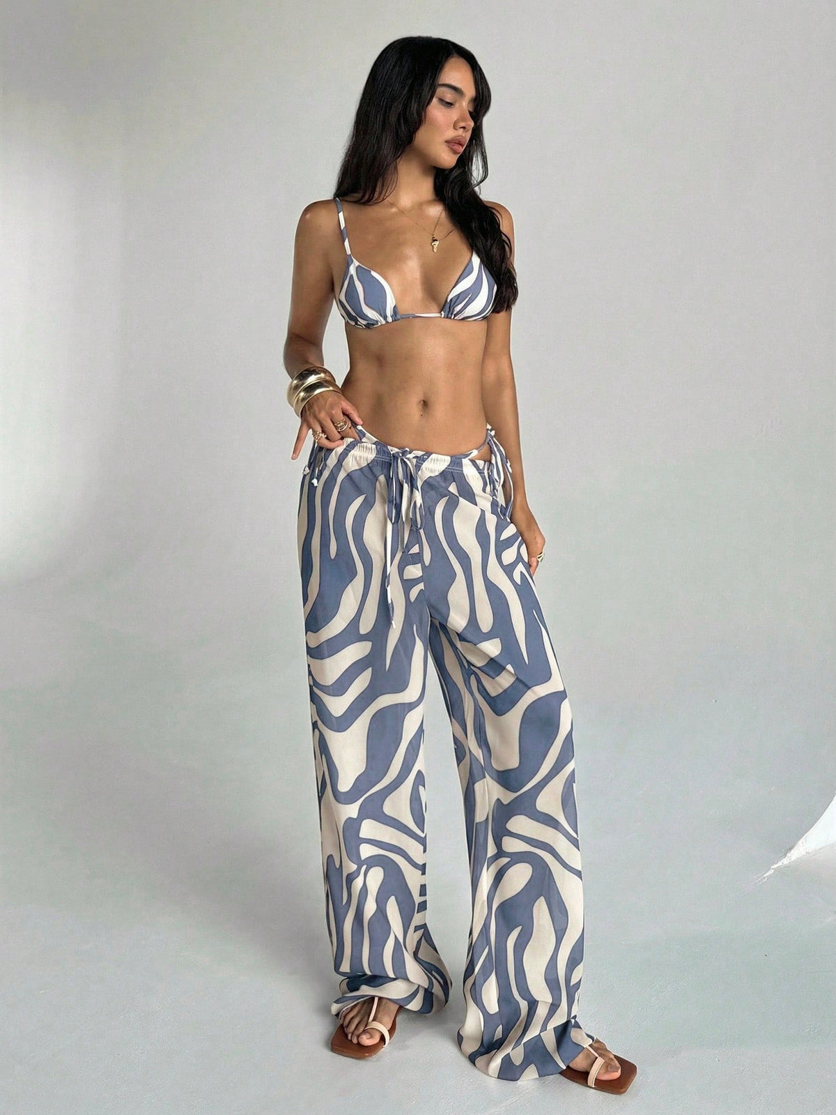 Aloruh Women's Spring/Summer New Zebra Print Low Waist Wide Leg Cover Up Pants, Beach Vacation Cover Ups For Swimwear