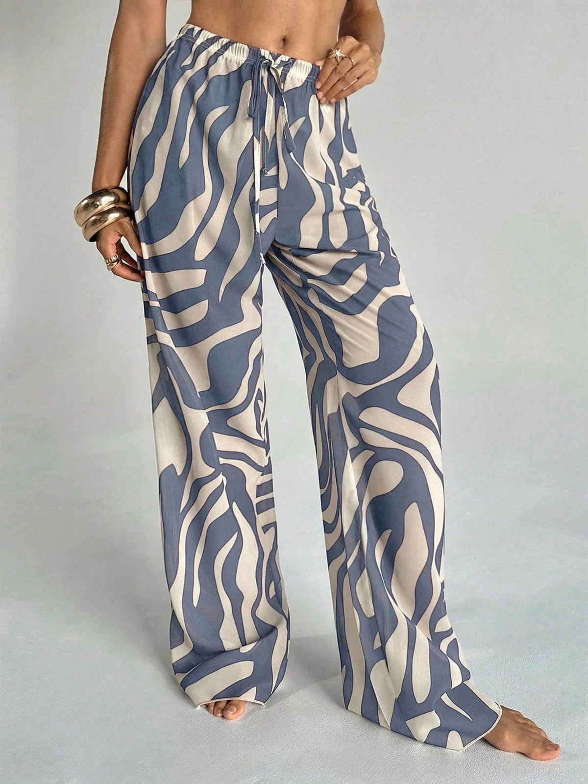 Aloruh Women's Spring/Summer New Zebra Print Low Waist Wide Leg Cover Up Pants, Beach Vacation Cover Ups For Swimwear