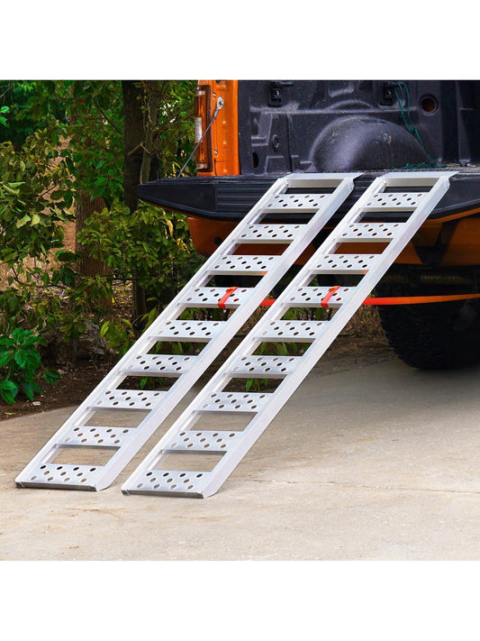 Aluminum Ramps 6800 1500&1250 Lbs Heavy-Duty Ramps With Top Hook Attaching End Tri-Fold Ramp With Load Straps&Straight Ramp With Treads And Load Straps For Motorcycle Tractor ATV/UTV Trucks Lawn Mower