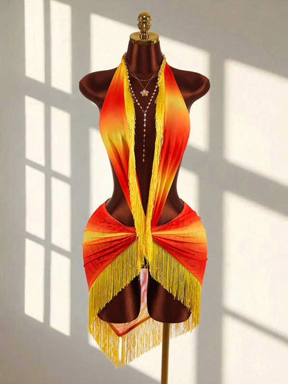 Amplova Backless Criss-Cross Fringe Tie Sheer Sexy Beach Mini Dress, Sleeveless Deep V-Neck