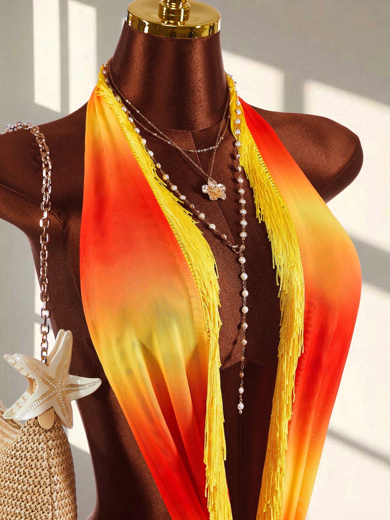 Amplova Backless Criss-Cross Fringe Tie Sheer Sexy Beach Mini Dress, Sleeveless Deep V-Neck