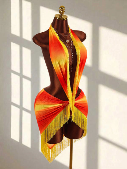 Amplova Backless Criss-Cross Fringe Tie Sheer Sexy Beach Mini Dress, Sleeveless Deep V-Neck