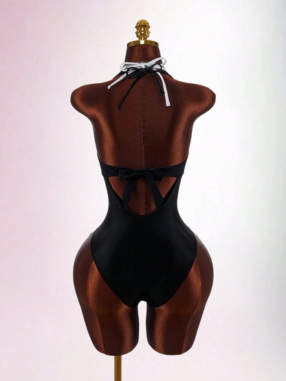 Amplova Women's Contrast Color One-Piece Swimsuit, Sexy And Fashionable Beachwear Summer Vacation