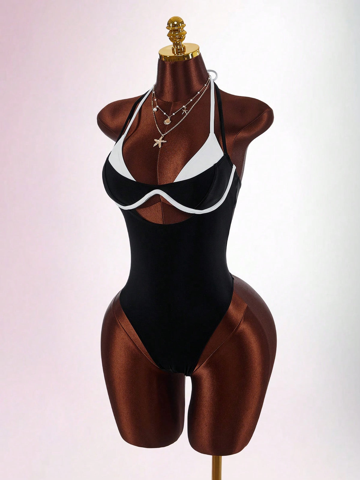 Amplova Women's Contrast Color One-Piece Swimsuit, Sexy And Fashionable Beachwear Summer Vacation