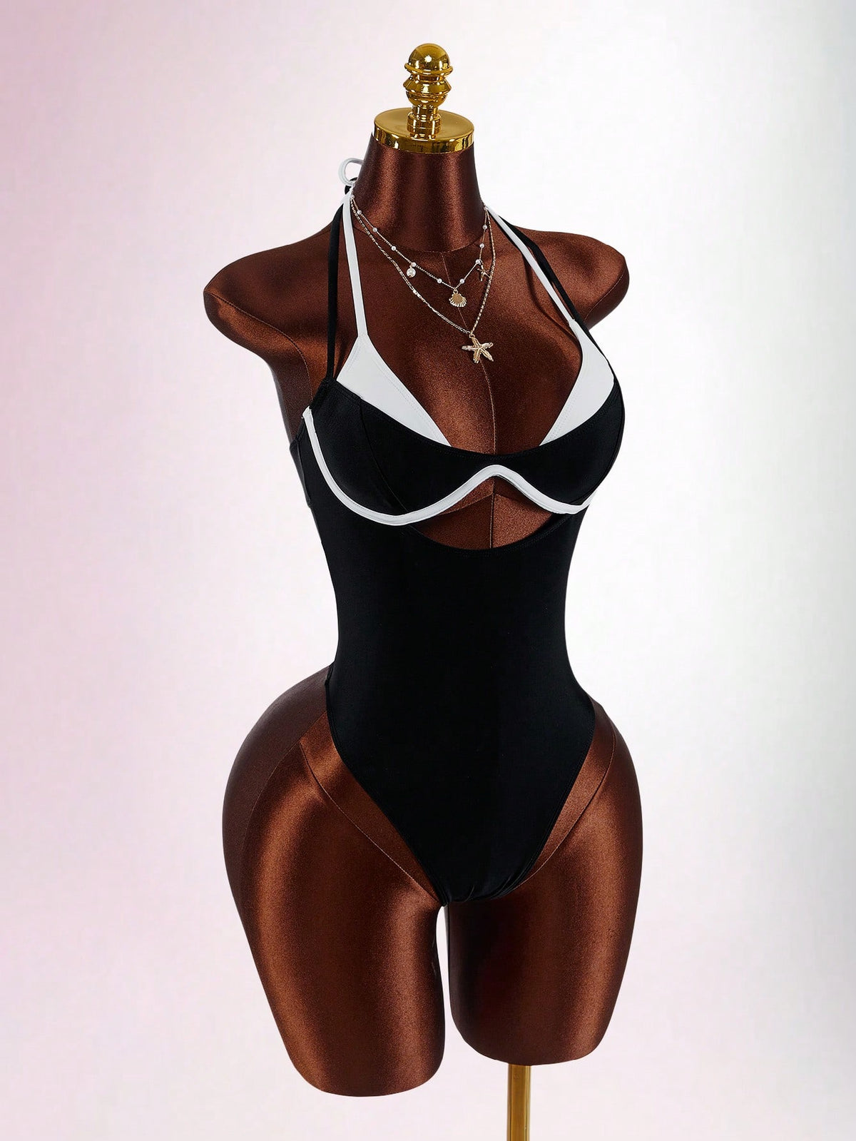 Amplova Women's Contrast Color One-Piece Swimsuit, Sexy And Fashionable Beachwear Summer Vacation