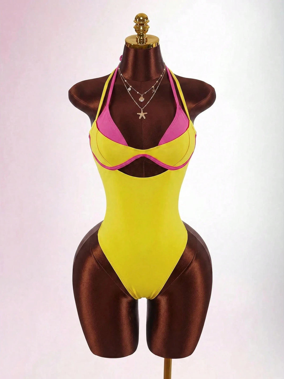Amplova Women's Contrast Color One-Piece Swimsuit, Sexy And Fashionable Beachwear Summer Vacation
