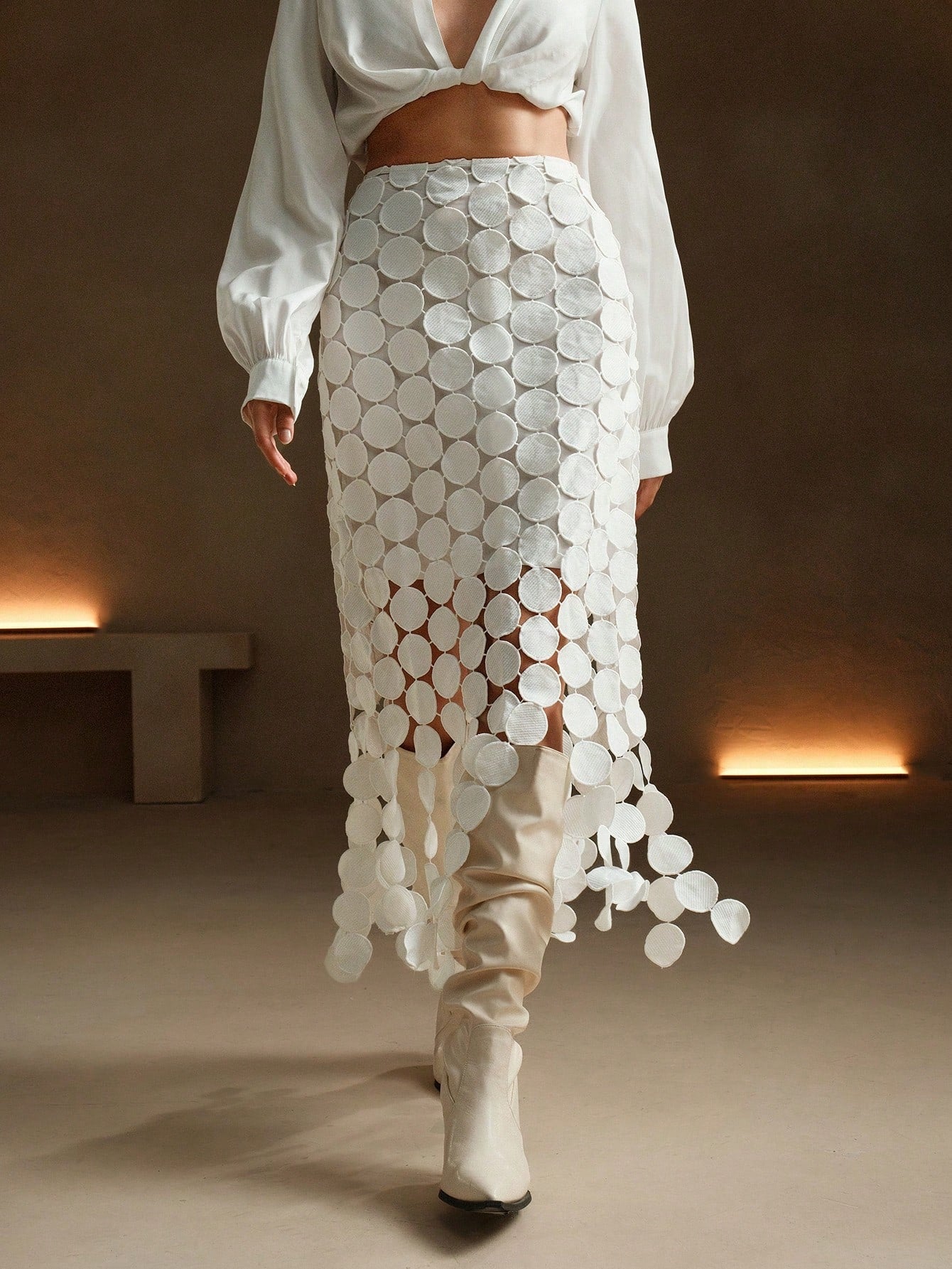 Anewsta Laser Cut Multi Circle Double Layered Skirt