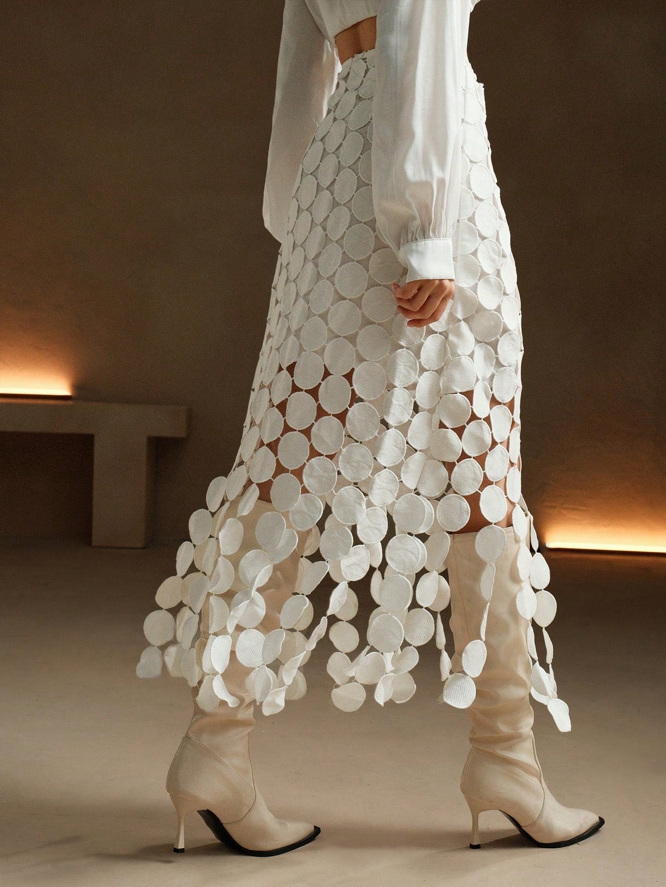 Anewsta Laser Cut Multi Circle Double Layered Skirt