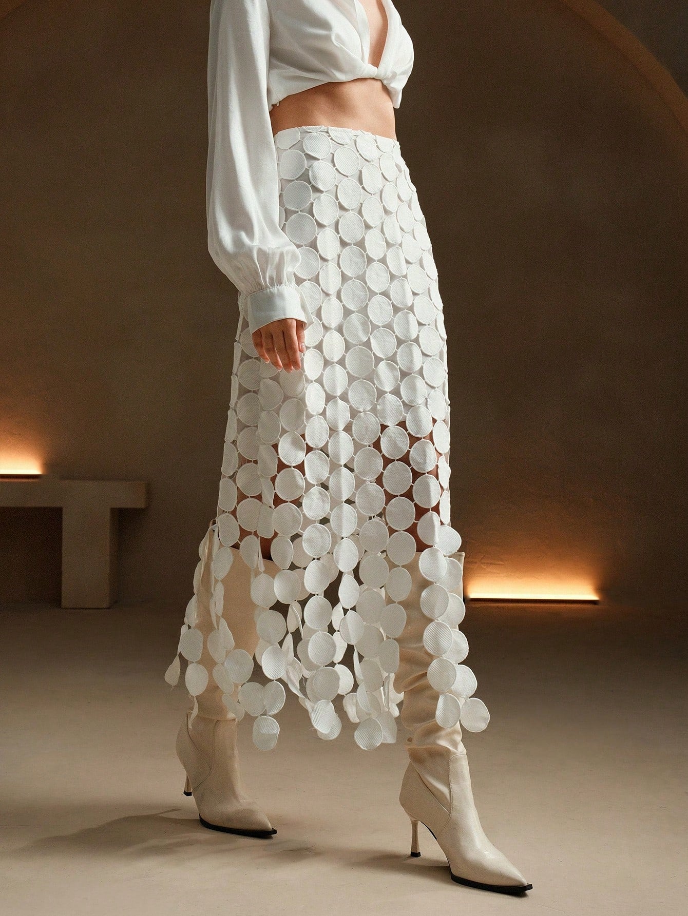 Anewsta Laser Cut Multi Circle Double Layered Skirt