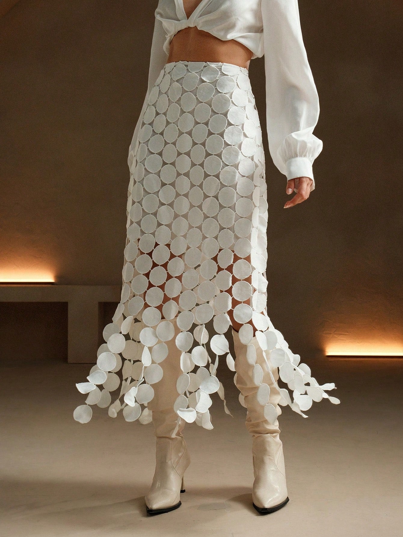Anewsta Laser Cut Multi Circle Double Layered Skirt