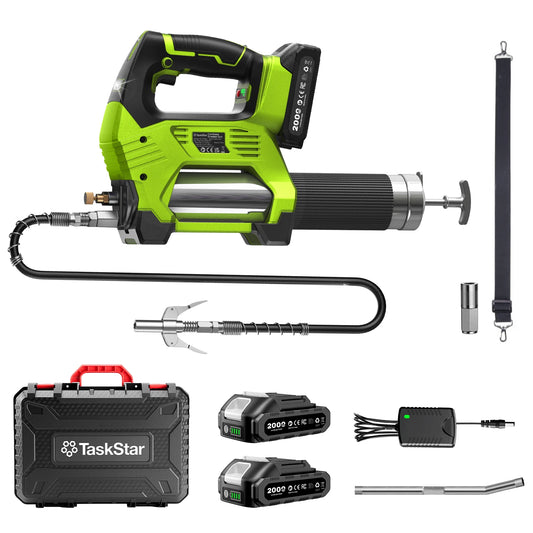 AskStar 12000PSI Cordless Electric Grease Gun- Brushless Motor, 3-Speed Control, 2 Batteries Included, 39.4'' Long Hose, 90° Coupler & LED Light For Car And Heavy-Duty Equipment, Machinery Lubricatio