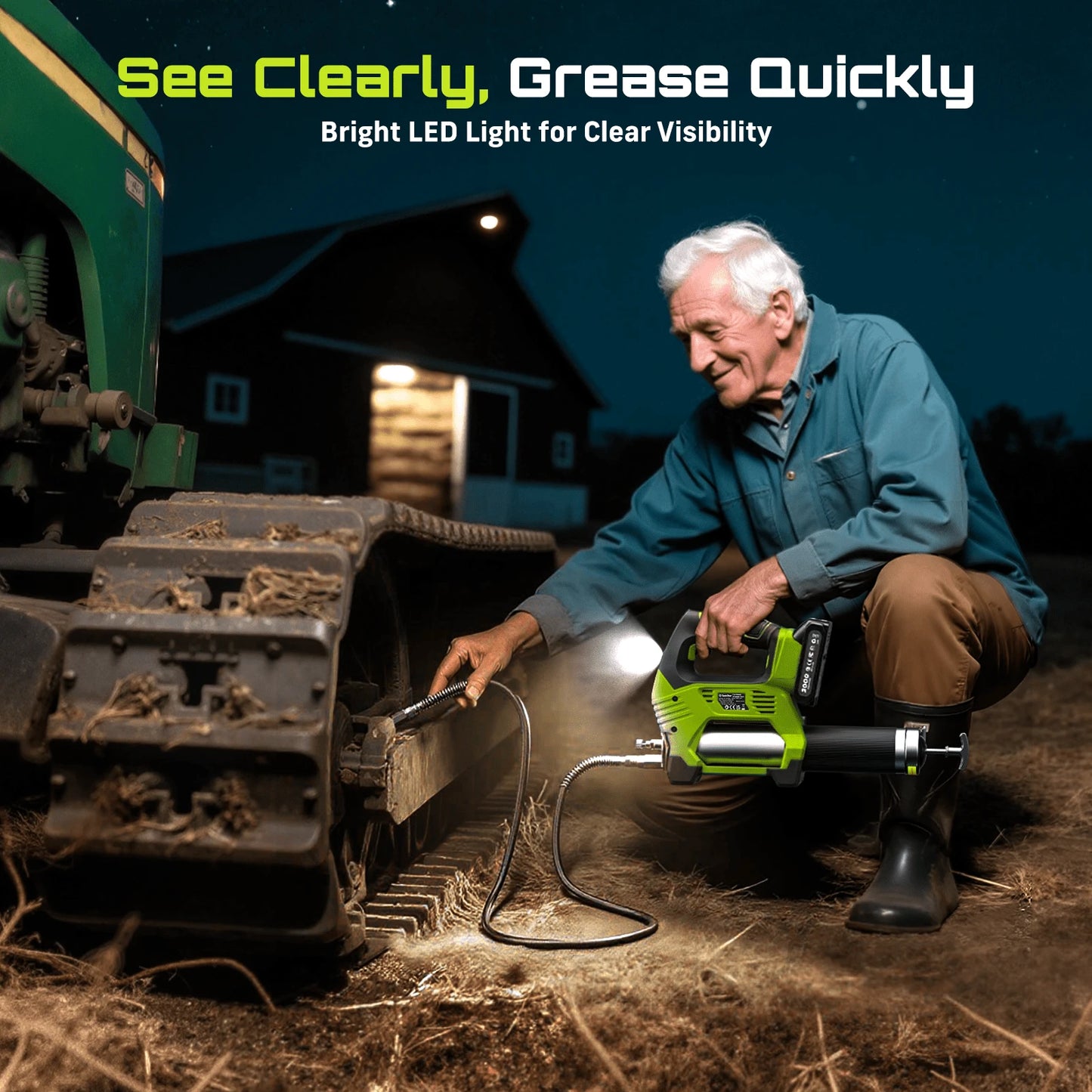 AskStar 12000PSI Cordless Electric Grease Gun- Brushless Motor, 3-Speed Control, 2 Batteries Included, 39.4'' Long Hose, 90° Coupler & LED Light For Car And Heavy-Duty Equipment, Machinery Lubricatio
