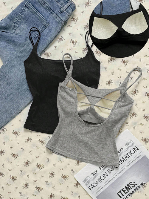 Attitoon Plus Size Women's Casual Black Ribbed Crop Tank Top With Square Neck And Sleeveless Design