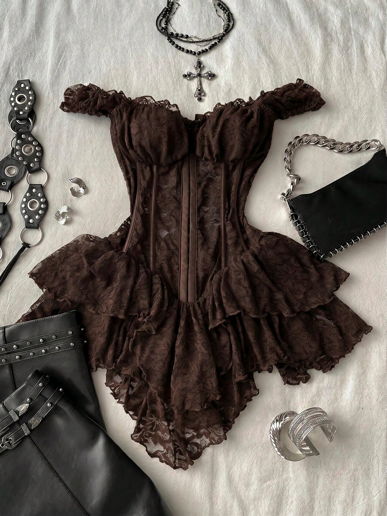 Attitoon Women's Casual Retro Corset Lace Bodycon Asymmetrical Hem Mini Dress, Suitable For Y2K,Dresses For Women Summer