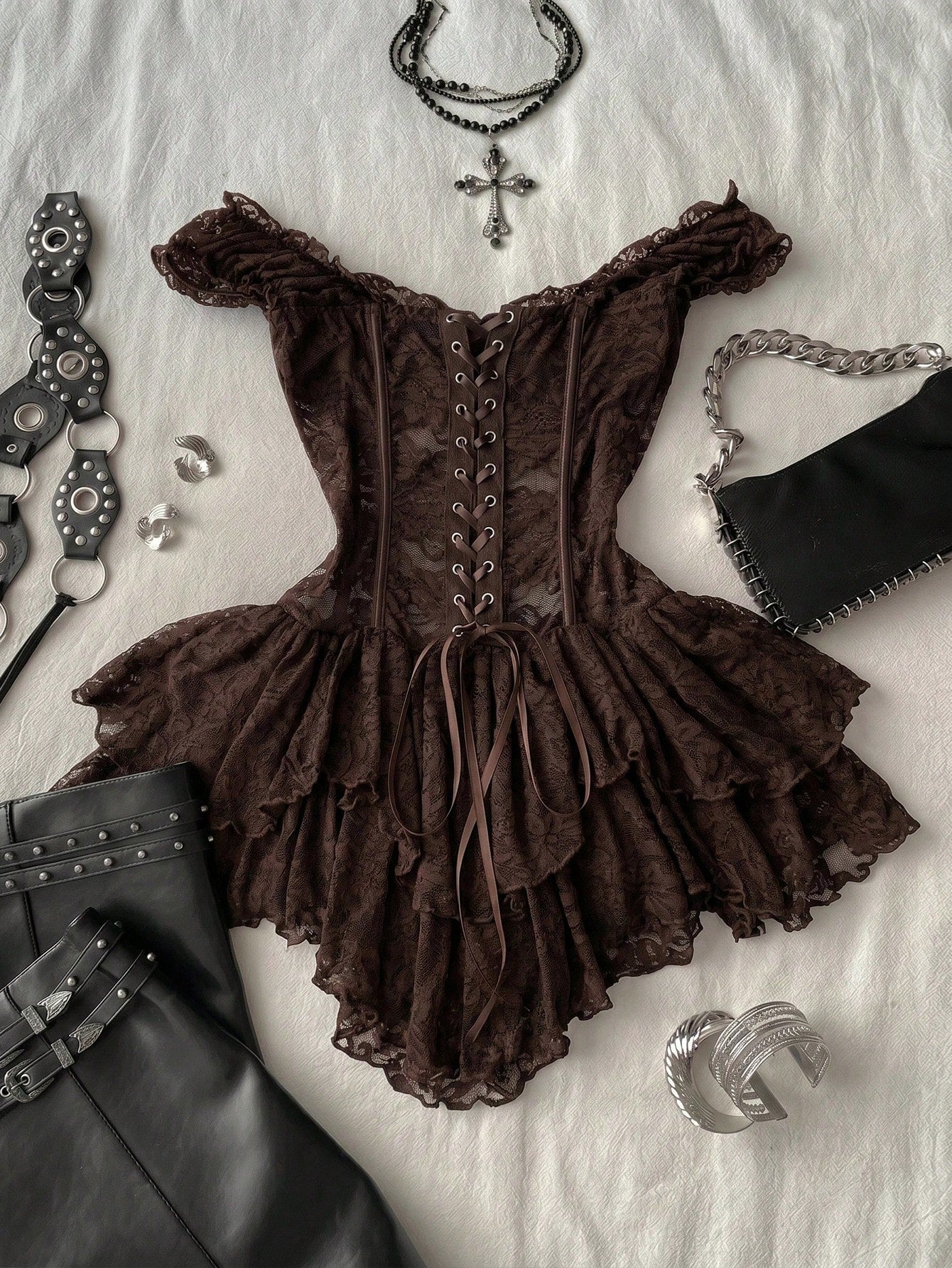 Attitoon Women's Casual Retro Corset Lace Bodycon Asymmetrical Hem Mini Dress, Suitable For Y2K,Dresses For Women Summer