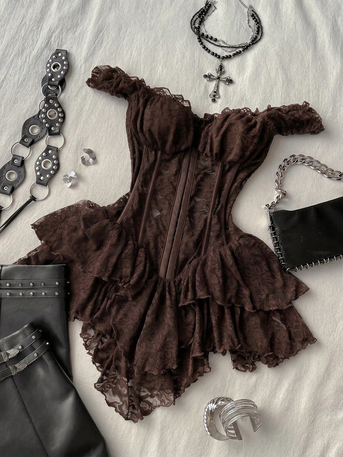 Attitoon Women's Casual Retro Corset Lace Bodycon Asymmetrical Hem Mini Dress, Suitable For Y2K,Dresses For Women Summer