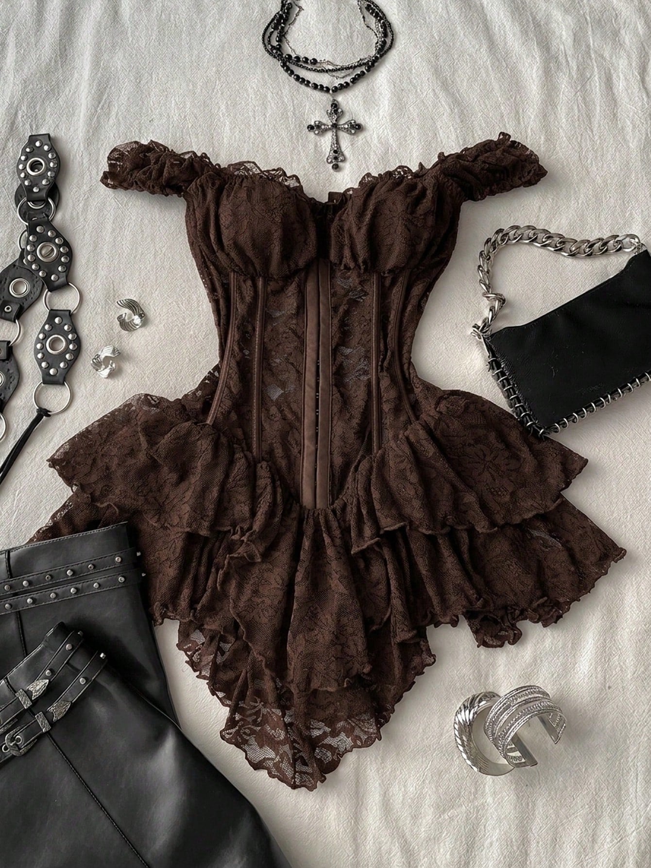 Attitoon Women's Casual Retro Corset Lace Bodycon Asymmetrical Hem Mini Dress, Suitable For Y2K,Dresses For Women Summer