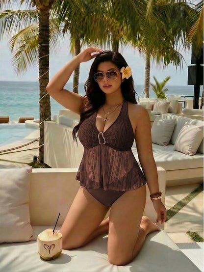Auralis Plus Size Women's Halter Neck Backless Bikini Top Bathing Suits For Women Swimsuits For Woman