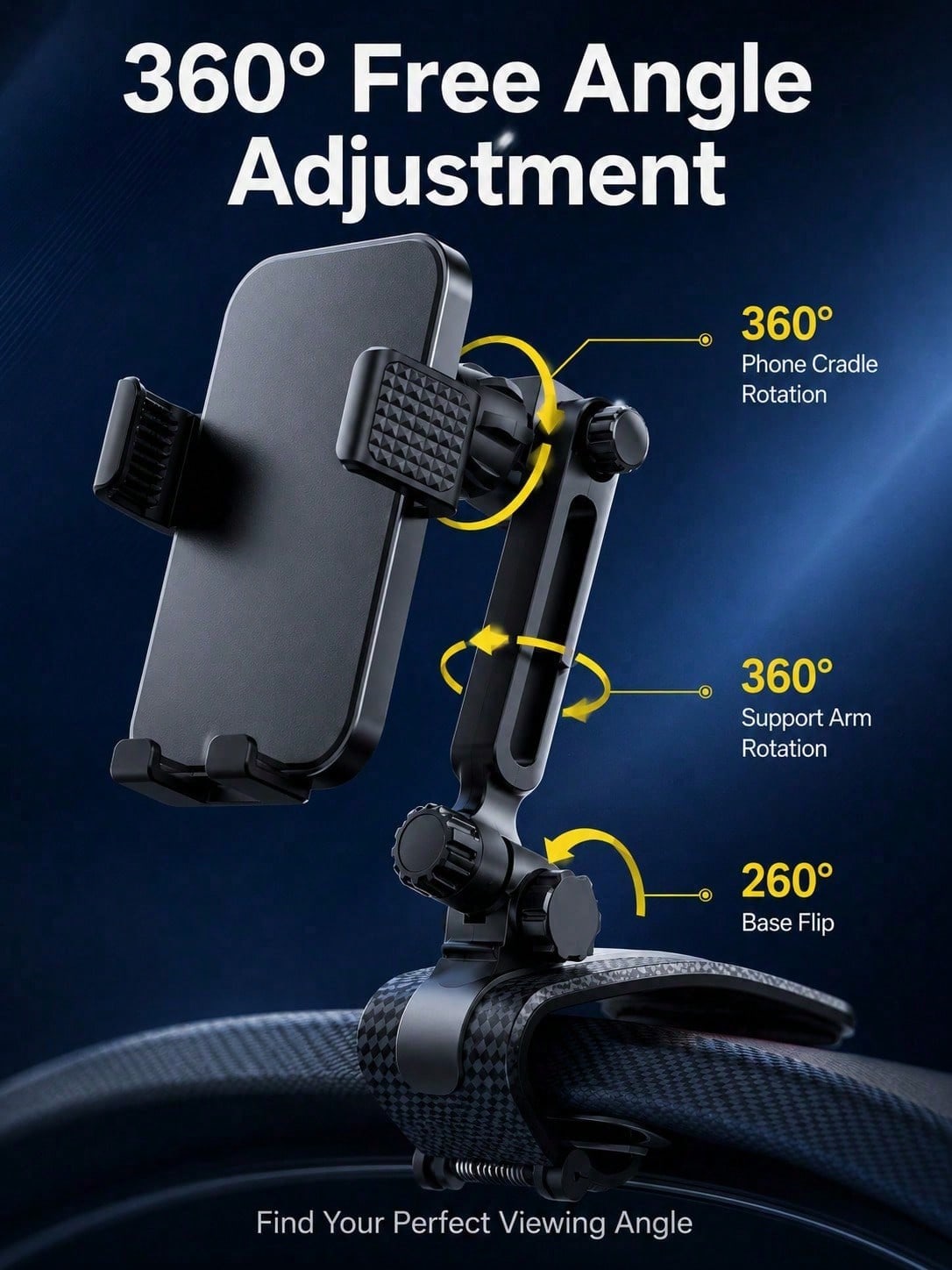 Auto Accessories Car Phone Holder, Universal Clip-On Dashboard Mount With Multi-Angle Adjustment, Anti-Shake GPS Navigation Stand For All Smartphones