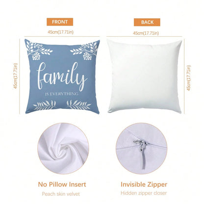 Autumn Watercolor Blue Pumpkin & Pine Cone Cushion Cover 4-Piece Set, Single-Sided Printed Peach Skin Velvet Polyester Material, 45*45CM Throw Pillow Covers For Modern Fabric Sofa Indoor Decor, Party