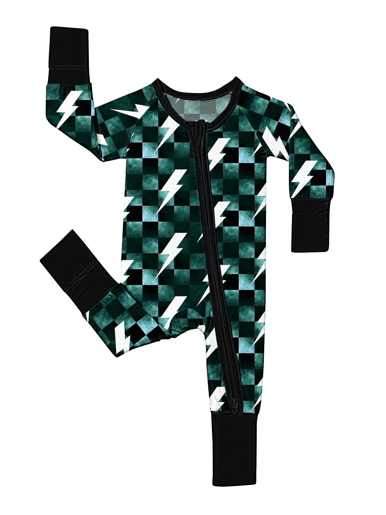 Baby Bamboo Fiber Zip-Up, Gray And Black Checkered Lightning Print Romper, All-Season Knit Fabric Skinny Fit With Zipper Detail, Baby Girl Boy Spring Autumn Clothes, Perfect For Outdoor Gift.