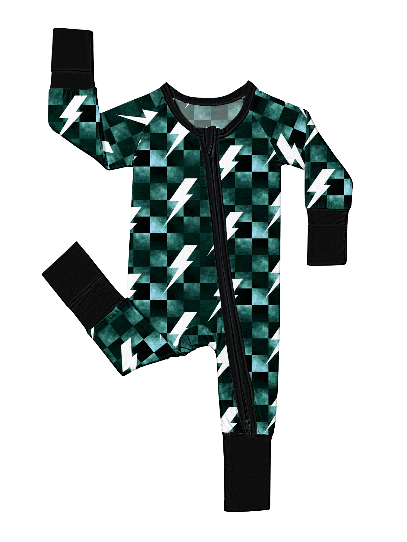 Baby Bamboo Fiber Zip-Up, Gray And Black Checkered Lightning Print Romper, All-Season Knit Fabric Skinny Fit With Zipper Detail, Baby Girl Boy Spring Autumn Clothes, Perfect For Outdoor Gift.