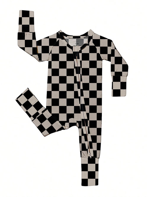 Baby Bamboo Fiber Zip-Up,Gray Plaid Print Romper, All-Season Knit Fabric Skinny Fit With Zipper Detail, Infant Baby Girl Clothes, Perfect For Outdoor Boy Gift.