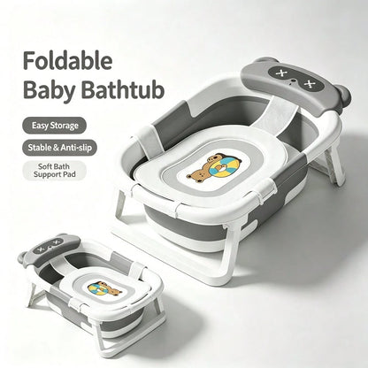 Baby Bathtub,Collapsible Bathtub For Newborn To Toddler,Durable Essential Infant Bath Tub,Portable Travel Baby Tub With Soft Cushion,No-Slip Grey