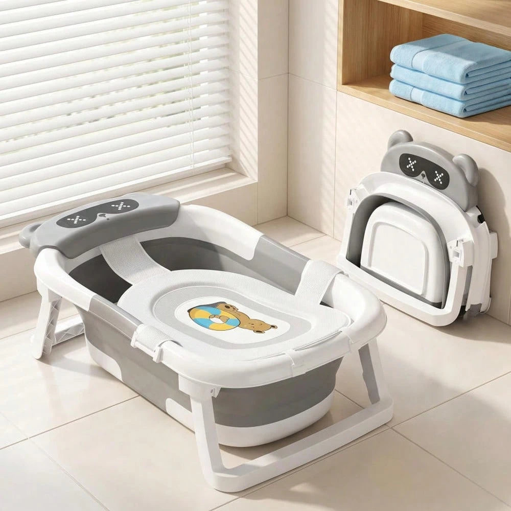 Baby Bathtub,Collapsible Bathtub For Newborn To Toddler,Durable Essential Infant Bath Tub,Portable Travel Baby Tub With Soft Cushion,No-Slip Grey