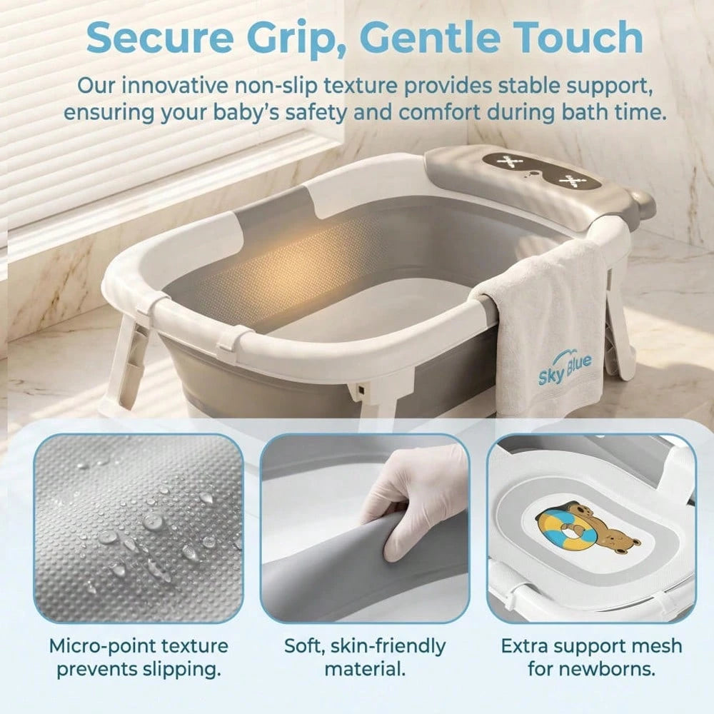 Baby Bathtub,Collapsible Bathtub For Newborn To Toddler,Durable Essential Infant Bath Tub,Portable Travel Baby Tub With Soft Cushion,No-Slip Grey