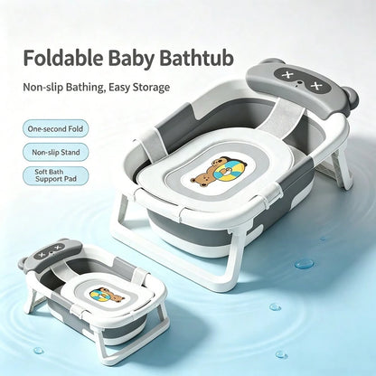 Baby Bathtub,Collapsible Bathtub For Newborn To Toddler,Durable Essential Infant Bath Tub,Portable Travel Baby Tub With Soft Cushion,No-Slip Grey